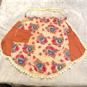 VTG Half Apron Colorful floral 1950s ties as waist Trad wife MCM pocket